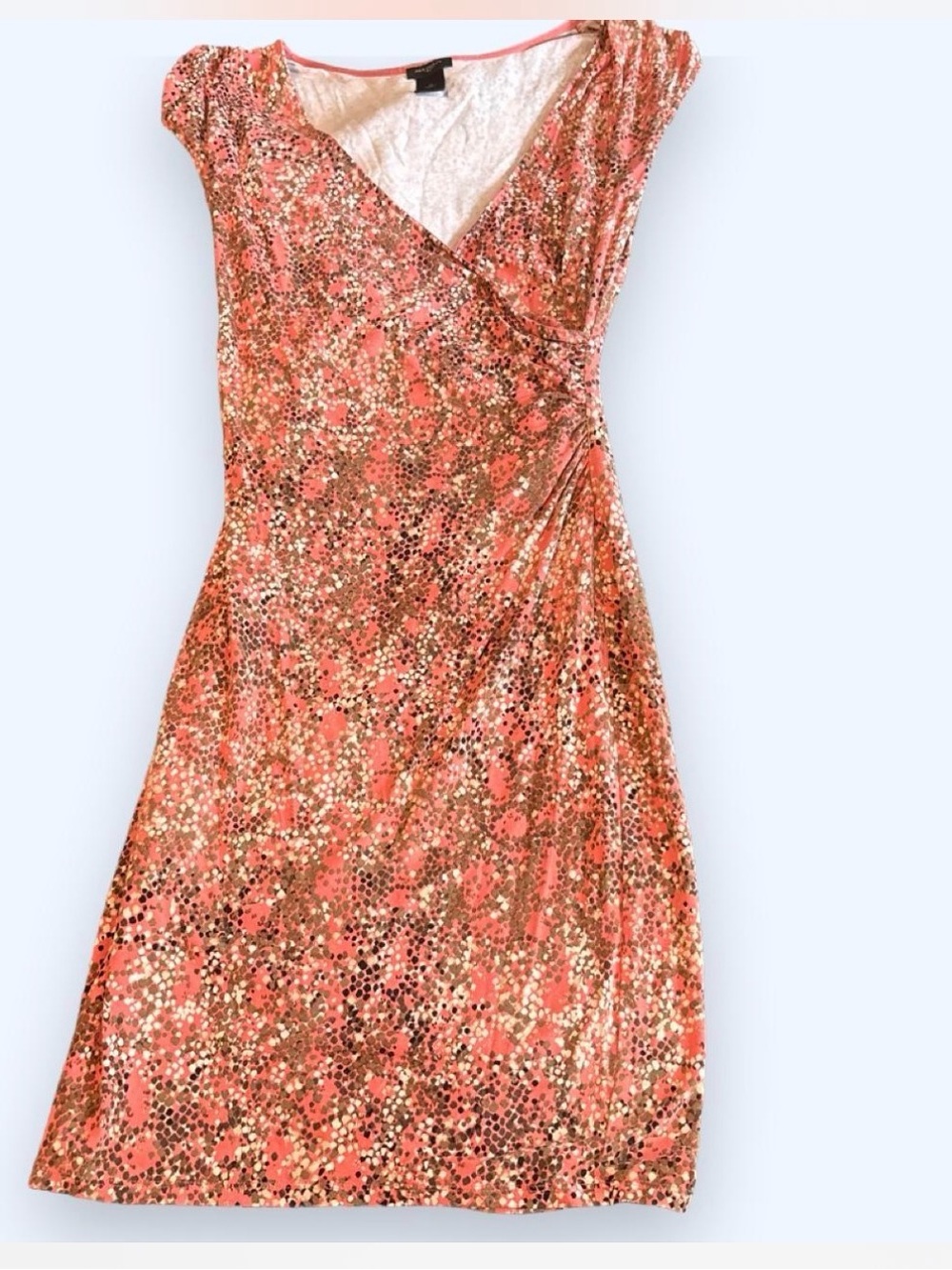Ann Taylor Coral Print Wrap-Style Midi Dress